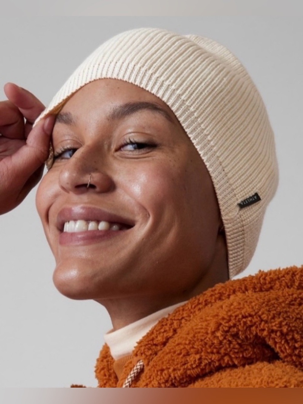 Athleta Cream Ribbed Knit Beanie